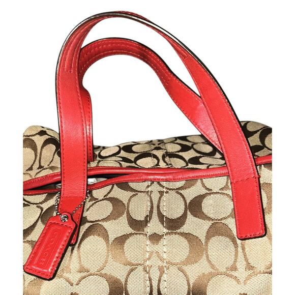 Coach Hadley Signature Tan & Red Leather Duffle Bag F289181 Authenticated - Picture 5 of 13